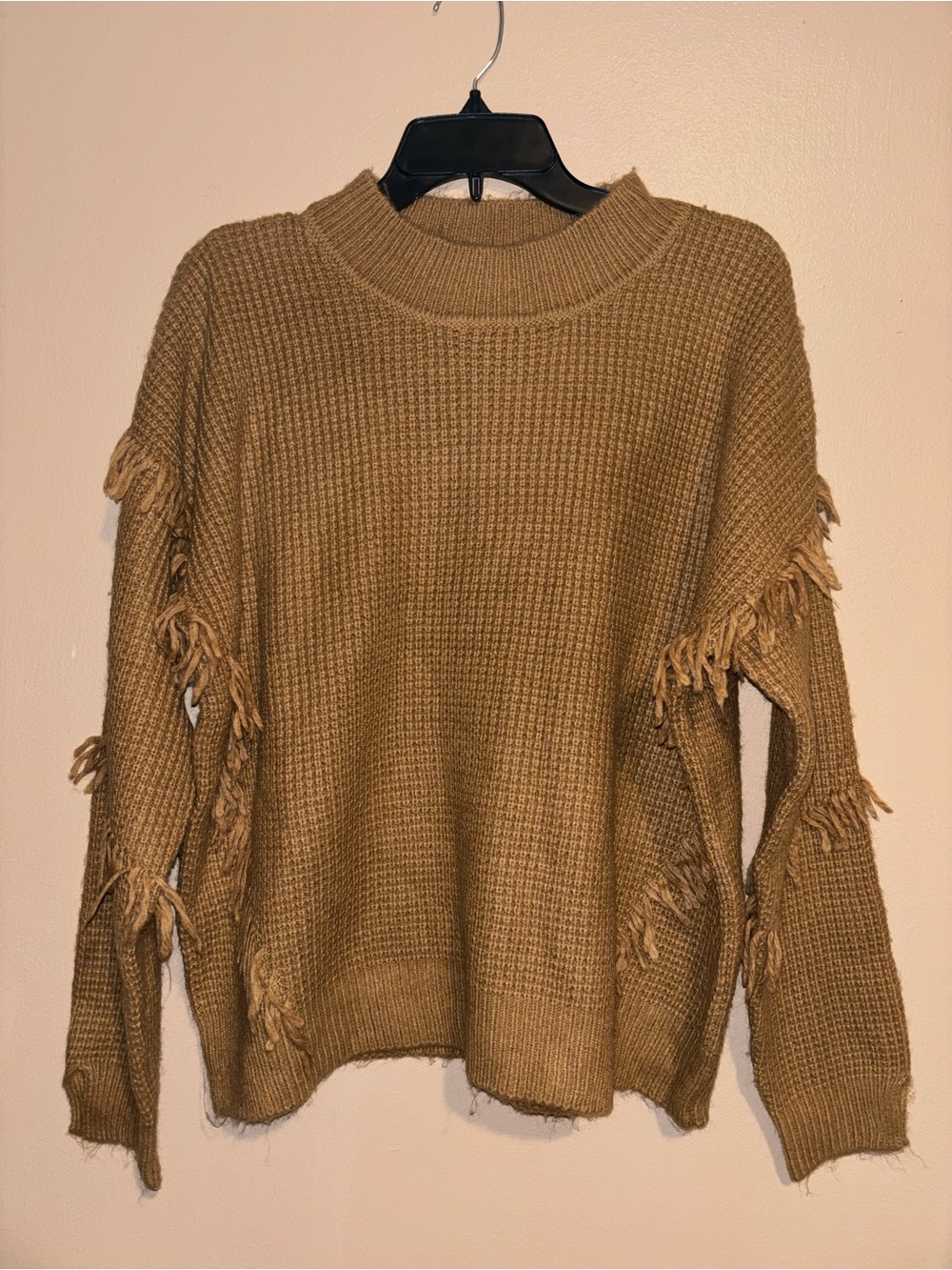 MICHAEL Michael Kors Camel Fringe Waffle Crew Sweater